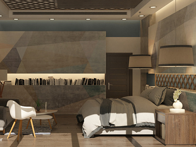 Interior Design 3D scene of a bed room, Abu Dhabi, UAE