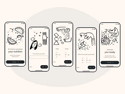 Nutrition app | Onboarding application beige button clean design clean ui design figma home page illustraion ios light minimal minimalistic mobile app monochrome onboarding register simple clean interface ui ux