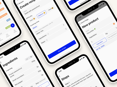 Kitchen Gnome App application buttons clean ui create new design direction figma ingredients input ios kitchen minimal minimalistic mobile app products page recipe app simple steps ui ux