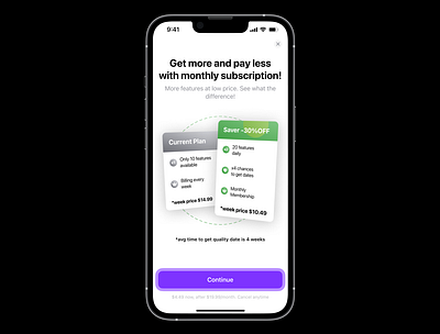 Crossgrade Paywall bundle button cards compare design figma freemium ios minimal minimalistic mobile mobile design package pay payment paywall premium subscription ui ux