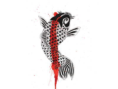 Red carp 2d animal black and white carp character design drawing fish graphic illustration japanese line minimal painting pen red simple spots texture vector
