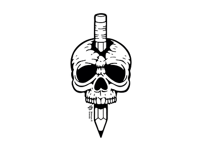 Fight Death With Drawing art black bone crack creepy dark death design drawing head hole horror illustration minimal pencil skull tattoo vector white xylography