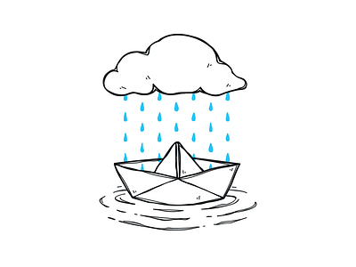 Paper boat boat cloud drawing drops head health illustration line mental metaphor mind minimal ocean paper rain sea simple tears water waves