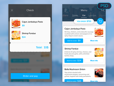 Food menu UI free PSD app food free ios iphone material design psd ui ux
