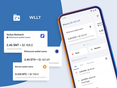 WLLT - Crypto Wallet android app bitcoin cards crypto ethereum home main ui ux wallet