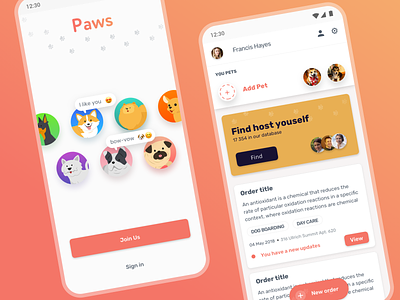 Paws - Find host youself android app cards home login material design paws pets sign in ui ux