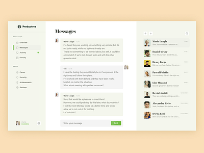 Productree: Messages View chat desktop discussion message product ui