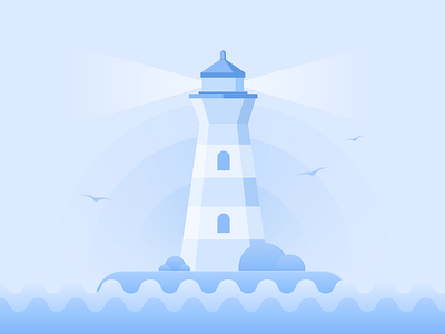 Lighthouse blue flat gradient illustration lighthouse sea waves