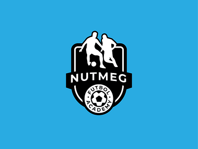 Nutmeg Futbol Academy Logo badge blue branding design futbol graphic design logo logo design shield shield logo soccer