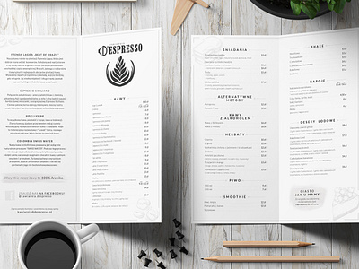 D'Espresso Leaflet black branding coffee coffeehouse leaflet logo menu card white