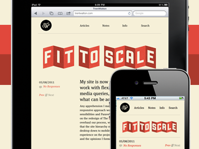Gone Responsive beige blog css transforms fittext lettering.js red typekit