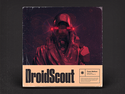 DroidScout 3d album art druk graphic design graphik illustration lasers music robot scifi synthwave texture typography