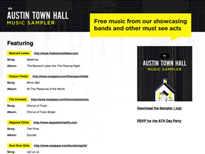 Austin Town Hall Sampler Page ath free music sxsw