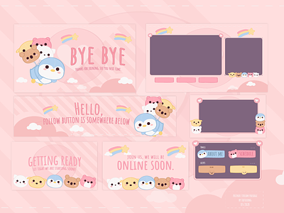 Cute Twitch Design Package - Friends Package 2d cute branding cute designs for streamers cute streamers cute streampackges cute twitch branding cute twitch design cute twitch emotes cute twitch overlay cute twitch packages happy stream packages happy twitch design happy twitch overlay illustration twitch vector