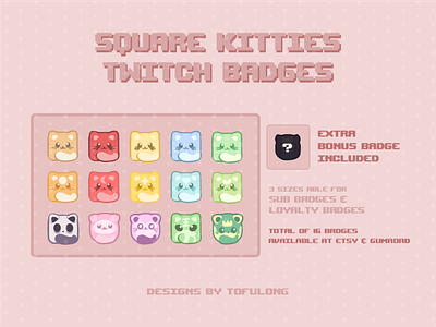 Cute Square Kitty Twitch Subbadges Twitch Overlays best stream packages branding cute art cute illustration cute twitch designs cute twitch emotes cute twitch overlay design esports esportslogo streamer streamers twitch twitchemote twitchemotes