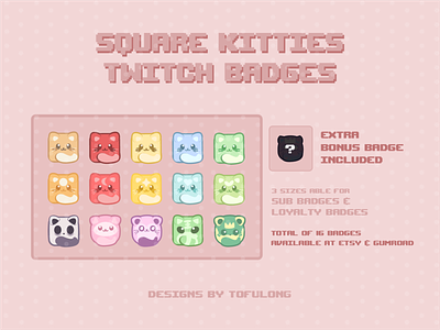 Cute Square Kitty Twitch Subbadges Twitch Overlays
