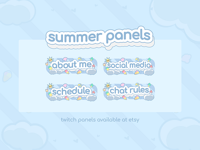 Cute Twitch Panel Design - Summer Vibe Stream Package 2d branding cute stream overlay cute twitch design cute twitch designs cute twitch overlay design esports streamer twitch twitchemotes vector
