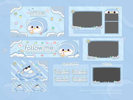 Cute Twitch Stream Package Design Summer Vibe Belly the Penguin by ...