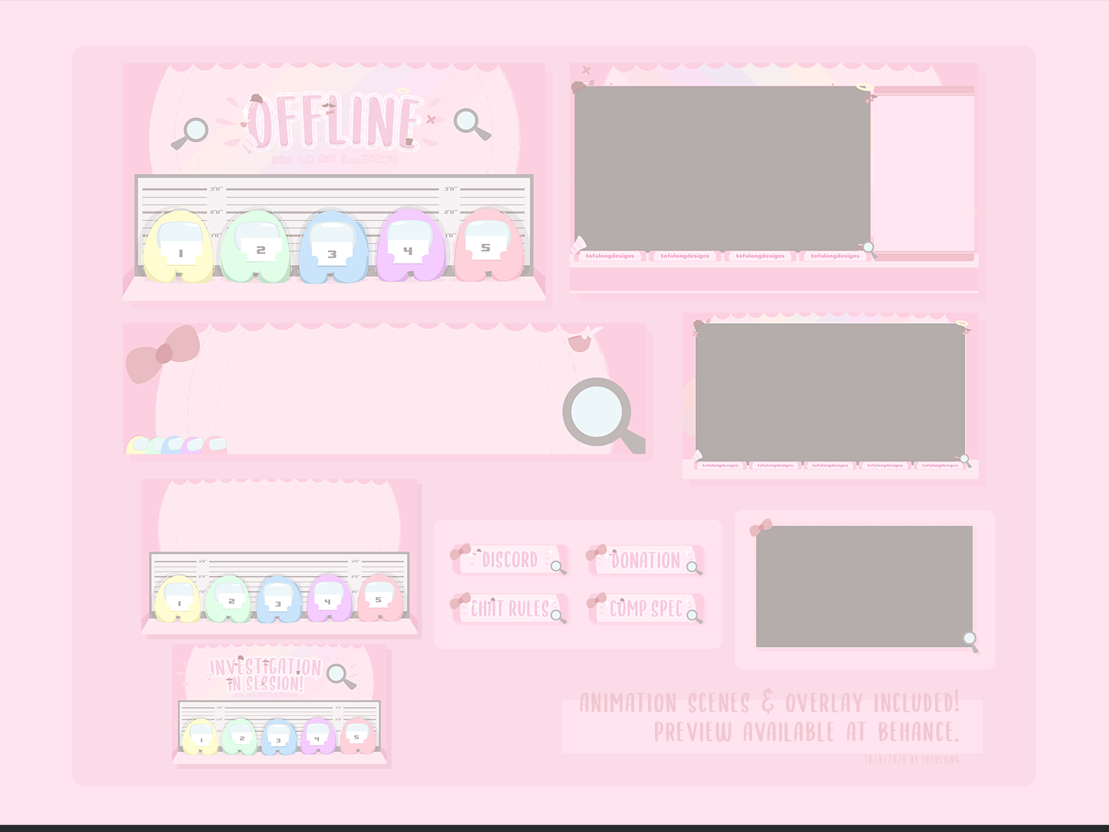 Pinkish Cutesy Among Us Twitch Overlay Design | Detective by TofuLong