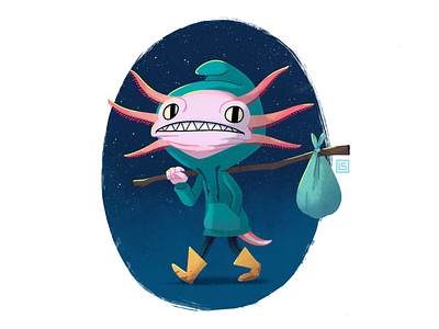 Wanderer axolotl 2d art animation art cartoon cartoonist character design design illustraion