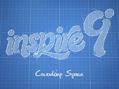 Inspire9 Blueprint blue blue print blueprint calligraphy coworking custom hand drawn identity inspire logo