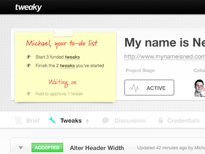 Tweaky Project page active grey pinterest post it project to do to do