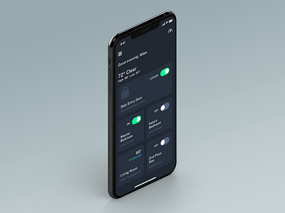 Home App Dashboard for iOS dark ios app ios app design mobile smart home ui