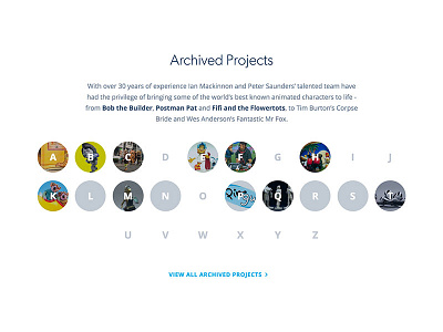 Archive Links alphabet archive circles club studio minimal pagination ui ux