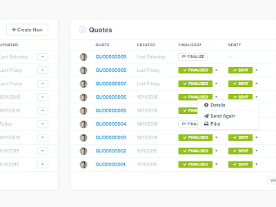 CRM Quotes Table