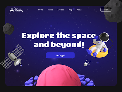 Aurion Academy - Space explorations for kids academy aurion dark theme exploration illustration interstellar kids landing page learning academy minimal planet satellite space spacecraft spaceman stars ui ui design universe website