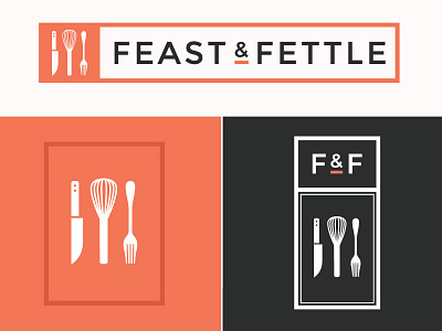Feast & Fettle Brand branding catering fork knife logo design whisk