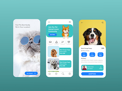 Pet adoption mobile app adoption animal app cat dailyui design dog mobile app mobile ui pet ui
