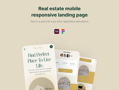 Real estate mobile responsive landing page dailyui graphic design herosection landing page property real estate ui ui design website