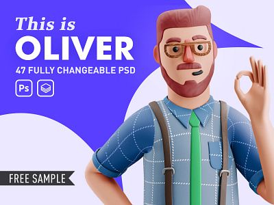THIS IS OLIVER 3d character characterdesign design download free freebie hipster illustration nice ok oliver photoshop psd sample