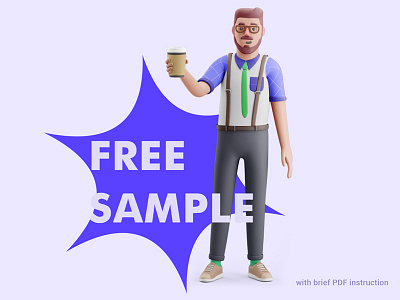 Free sample! 3d character coffee design download free freebie illustration mockup oliver photoshop psd sample