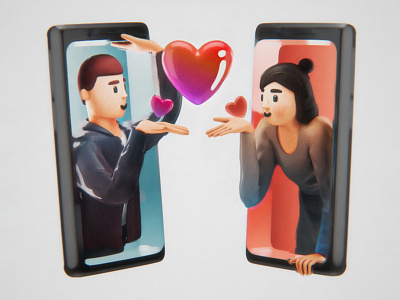 Stay Connected 3d cartoon character connection couple facetime illustration love