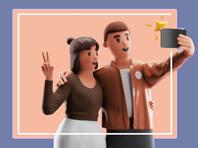 Say Cheese 3d cartoon character couple illustration love selfie