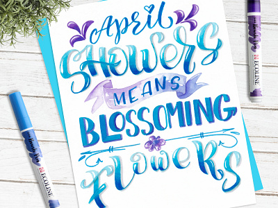 April showers means blossoming flowers 💙💙💙 brush lettering brushpen calligraphy calligraphy artist design first shot hello dribble illustration lettering letters