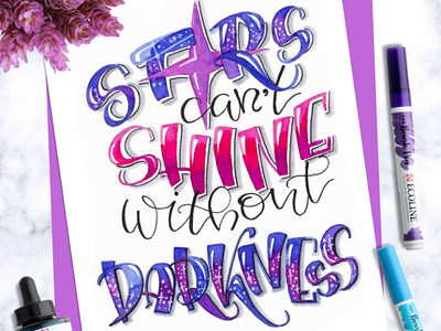 Stars can't shine without darkness 💙 art brushpen calligraphy design illustration lettering letters poster quotes stars watercolor watercolor art