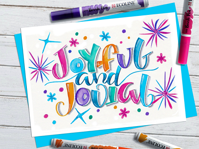 Joyful and jovial 💙 💙 💙 art brushpen calligraphy design drawing hand draw home decor illustration letter lettering lettering and letters poster quotes wall art watercolor watercolor art