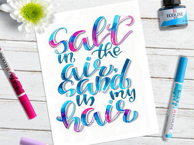 Salt in the air, sand in my hair 💙 art brushpen calligraphy design drawing hand draw home decor illustration letter lettering lettering art letters poster quotes wall art watercolor watercolor art