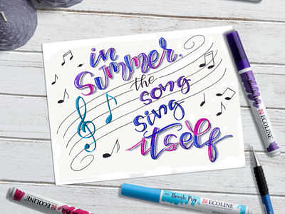 In summer, the song sings itself 💙 art brushpen calligraphy design drawing hand draw illustration letter lettering lettering art letters poster quotes wall art watercolor watercolor art