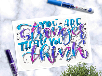 You are stronger than you think 💙 art brushpen calligraphy design drawing hand draw home decor illustration letter lettering lettering art letters poster quotes wall art watercolor watercolor art