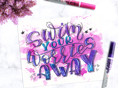 Swim your worries away 💙 art brushpen calligraphy design drawing hand draw home decor illustration letter lettering lettering art letters poster quotes wall art watercolor watercolor art