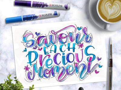 Savour each precious moment 💙 art brushpen calligraphy design drawing hand draw home decor illustration letter lettering lettering art letters poster quotes wall art watercolor watercolor art