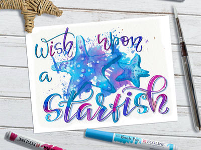 Wish upon a starfish 💙 art brushpen calligraphy design drawing hand draw home decor illustration letter lettering lettering art letters poster quotes wall art watercolor watercolor art