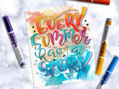 Every summer has a story 💙 art brushpen calligraphy design drawing hand draw home decor illustration letter lettering lettering art letters poster quotes wall art watercolor watercolor art