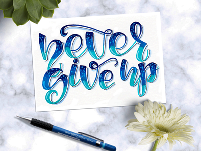 Never give up 💙 art brushpen calligraphy design drawing hand draw home decor illustration letter lettering lettering art letters poster quotes wall art watercolor watercolor art