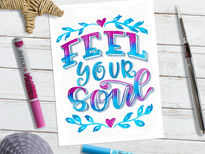 Feel your soul 💙 art brushpen calligraphy design drawing hand draw home decor illustration letter lettering lettering art letters poster quotes wall art watercolor watercolor art