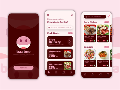 baabee 🐽 - Home and Explore Page App app application apps beverage branding design explore page flat fnb food graphic design home page illustration logo minimal pork search page ui ui ux ux
